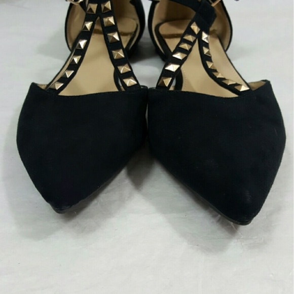 Black Studded Pointed Toe Flats - Picture 2 of 7
